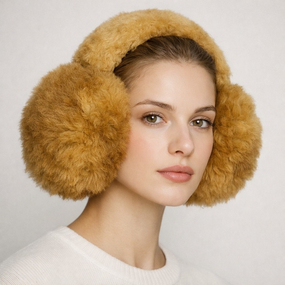 Peruvian Alpaca Fur Earmuffs Women Winter Ear Warmers Soft Plush Camel Handmade